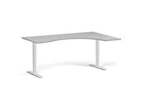 Ergonomický výškově nastavitelný stůl. 180x120 cm, 2 motory, L/P, bílá podnož, šedá