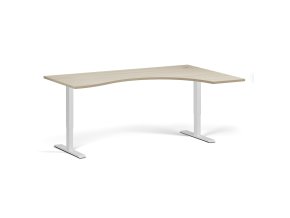 Ergonomický výškově nastavitelný stůl. 180x120 cm, 2 motory, L/P, bílá podnož, dub přírodní
