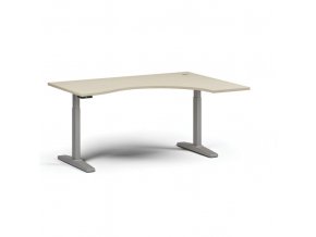 Výškově nastavitelný stůl, elektrický, 675-1325 mm, ergonomický pravý, deska 1600x1200 mm, šedá podnož, bříza