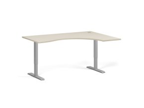 Ergonomický výškově nastavitelný stůl. 160x120 cm, 2 motory, L/P, šedá podnož, bříza