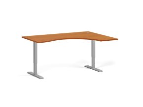 Ergonomický výškově nastavitelný stůl. 160x120 cm, 2 motory, L/P, šedá podnož, třešeň