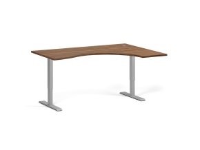 Ergonomický výškově nastavitelný stůl. 160x120 cm, 2 motory, L/P, šedá podnož, ořech