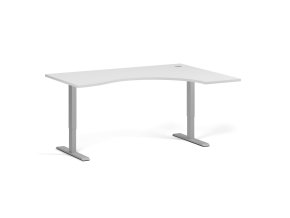 Ergonomický výškově nastavitelný stůl. 160x120 cm, 2 motory, L/P, šedá podnož, bílá