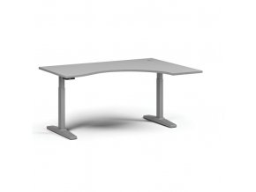 Výškově nastavitelný stůl, elektrický, 675-1325 mm, ergonomický pravý, deska 1600x1200 mm, šedá podnož, šedá