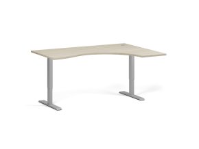 Ergonomický výškově nastavitelný stůl. 160x120 cm, 2 motory, L/P, šedá podnož, dub přírodní