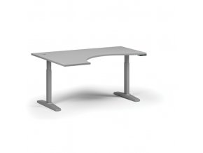 Výškově nastavitelný stůl, elektrický, 675-1325 mm, ergonomický levý, deska 1600x1200 mm, šedá podnož, šedá