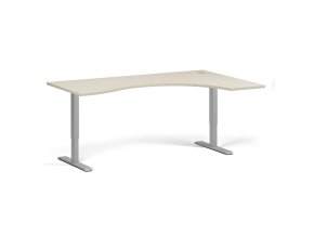 Ergonomický výškově nastavitelný stůl. 180x120 cm, 2 motory, L/P, šedá podnož, bříza