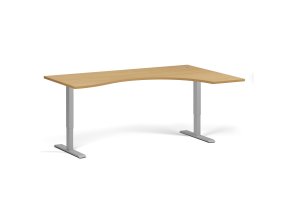 Ergonomický výškově nastavitelný stůl. 180x120 cm, 2 motory, L/P, šedá podnož, buk