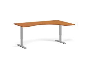 Ergonomický výškově nastavitelný stůl. 180x120 cm, 2 motory, L/P, šedá podnož, třešeň