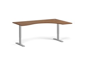 Ergonomický výškově nastavitelný stůl. 180x120 cm, 2 motory, L/P, šedá podnož, ořech