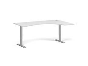 Ergonomický výškově nastavitelný stůl. 180x120 cm, 2 motory, L/P, šedá podnož, bílá