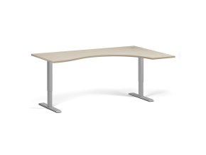 Ergonomický výškově nastavitelný stůl. 180x120 cm, 2 motory, L/P, šedá podnož, dub přírodní