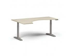 Výškově nastavitelný stůl, elektrický, 675-1325 mm, ergonomický levý, deska 1800x1200 mm, šedá podnož, bříza