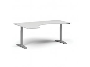 Výškově nastavitelný stůl, elektrický, 675-1325 mm, ergonomický levý, deska 1800x1200 mm, šedá podnož, bílá