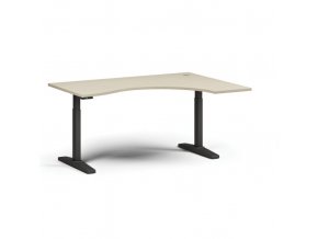 Výškově nastavitelný stůl, elektrický, 675-1325 mm, ergonomický pravý, deska 1600x1200 mm, černá podnož, bříza