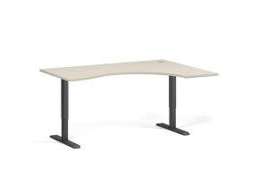 Ergonomický výškově nastavitelný stůl. 160x120 cm, 2 motory, L/P, černá podnož, bříza