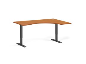 Ergonomický výškově nastavitelný stůl. 160x120 cm, 2 motory, L/P, černá podnož, třešeň