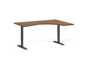 Ergonomický výškově nastavitelný stůl. 160x120 cm, 2 motory, L/P, černá podnož, ořech