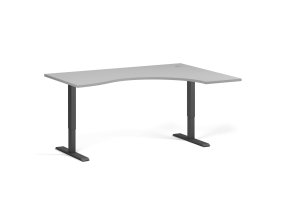 Ergonomický výškově nastavitelný stůl. 160x120 cm, 2 motory, L/P, černá podnož, šedá