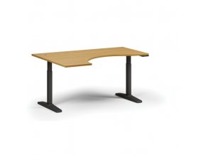 Výškově nastavitelný stůl, elektrický, 675-1325 mm, ergonomický levý, deska 1600x1200 mm, černá podnož, buk