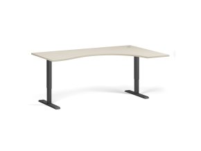 Ergonomický výškově nastavitelný stůl. 180x120 cm, 2 motory, L/P, černá podnož, bříza
