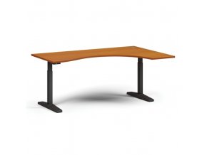 Výškově nastavitelný stůl, elektrický, 675-1325 mm, ergonomický pravý, deska 1800x1200 mm, černá podnož, třešeň