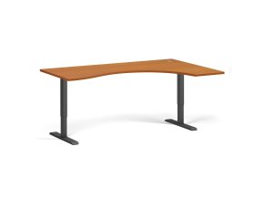 Ergonomický výškově nastavitelný stůl. 180x120 cm, 2 motory, L/P, černá podnož, třešeň