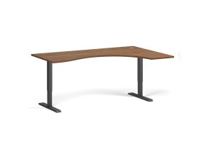 Ergonomický výškově nastavitelný stůl. 180x120 cm, 2 motory, L/P, černá podnož, ořech