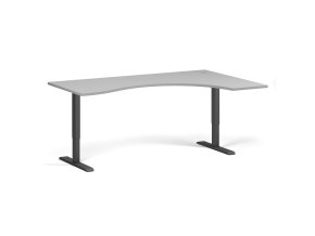 Ergonomický výškově nastavitelný stůl. 180x120 cm, 2 motory, L/P, černá podnož, šedá