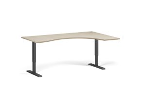 Ergonomický výškově nastavitelný stůl. 180x120 cm, 2 motory, L/P, černá podnož, dub přírodní