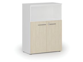 Kombinovaná kancelářská skříň PRIMO WHITE, 800 x 420 x 1087 mm, bílá/bříza