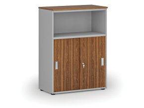 kombinovana kancelarska skrin se zasuvnymi dvermi primo gray 800 x 420 x 1087 mm seda orech 70537