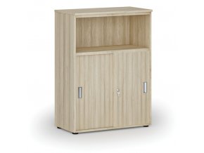 Kombinovaná kancelářská skříň se zásuvnými dveřmi PRIMO WOOD, 1087 x 800 x 420 mm, dub přírodní