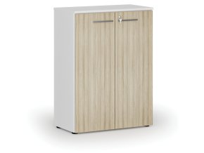 Kancelářská skříň s dveřmi PRIMO WHITE, 800 x 420 x 1087 mm, bílá/dub přírodní