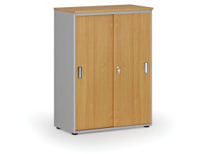 Kancelářská skříň se zasouvacími dveřmi PRIMO GRAY, 800 x 420 x 1087 mm, šedá/buk