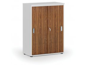 Kancelářská skříň se zasouvacími dveřmi PRIMO WHITE, 1087 x 800 x 420 mm, bílá/ořech