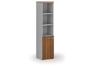 Kombinovaná kancelářská skříň PRIMO GRAY, dveře na 2 patra, 400 x 420 x 1781 mm, šedá/ořech