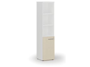 Kombinovaná kancelářská skříň PRIMO WHITE, dveře na 2 patra, 400 x 420 x 1781 mm, bílá/bříza