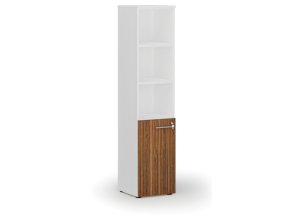 Kombinovaná kancelářská skříň PRIMO WHITE, dveře na 2 patra, 400 x 420 x 1781 mm, bílá/ořech