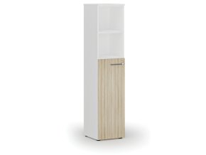 Kombinovaná kancelářská skříň PRIMO WHITE, dveře na 3 patra, 400 x 420 x 1781 mm, bílá/dub přírodní