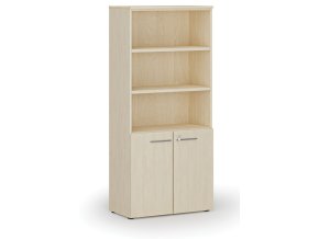 Kombinovaná kancelářská skříň PRIMO WOOD, dveře na 2 patra, 800 x 420 x 1781 mm, bříza