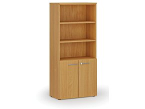 Kombinovaná kancelářská skříň PRIMO WOOD, dveře na 2 patra, 800 x 420 x 1781 mm, buk