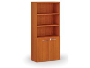 Kombinovaná kancelářská skříň PRIMO WOOD, dveře na 2 patra, 800 x 420 x 1781 mm, třešeň