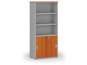 kombinovana kancelarska skrin primo gray zasouvaci dvere na 2 patra 800 x 420 x 1781 mm seda tresen 71579