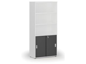 kombinovana kancelarska skrin primo white zasouvaci dvere na 2 patra 800 x 420 x 1781 mm bila grafit 71604