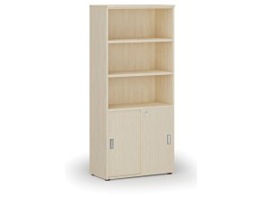 Kombinovaná kancelářská skříň PRIMO WOOD, zasouvací dveře na 2 patra, 800 x 420 x 1781 mm, bříza