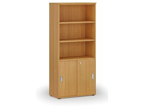 Kombinovaná kancelářská skříň PRIMO WOOD, zasouvací dveře na 2 patra, 800 x 420 x 1781 mm, buk