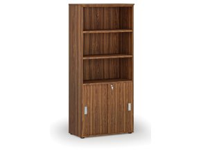 Kombinovaná kancelářská skříň PRIMO WOOD, zasouvací dveře na 2 patra, 800 x 420 x 1781 mm, ořech