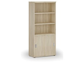 Kombinovaná kancelářská skříň PRIMO WOOD, zasouvací dveře na 2 patra, 800 x 420 x 1781 mm, dub přírodní