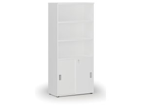 Kombinovaná kancelářská skříň PRIMO WHITE, zasouvací dveře na 2 patra, 800 x 420 x 1781 mm, bílá